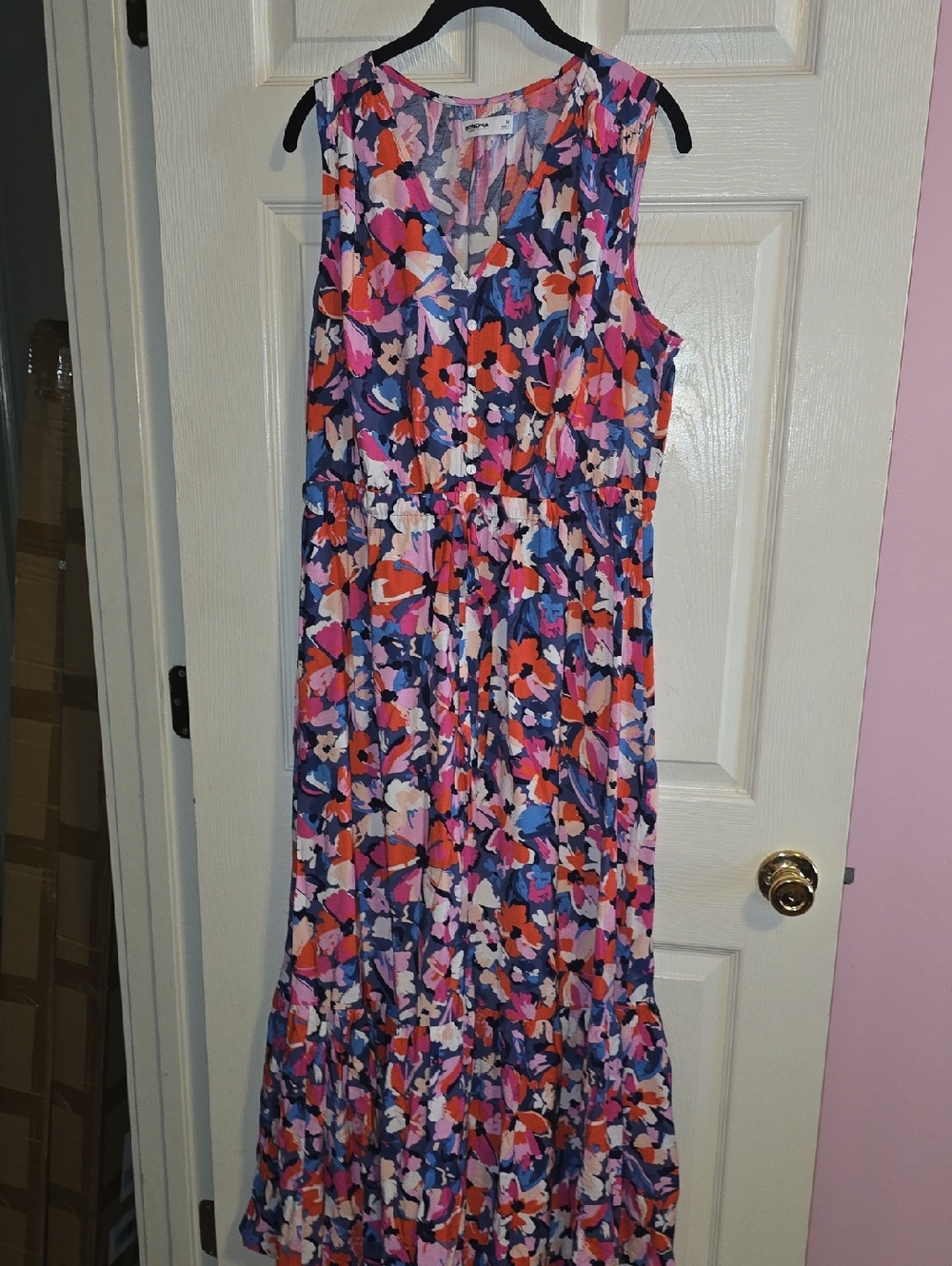 Sonoma Floral Sleeveless Maxi Dress‎ in Pink, Purple & Coral